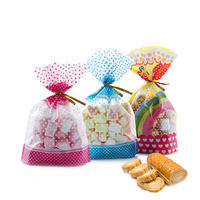 Sacs en cellophane transparents de qualité alimentaire imprimés sur mesure pour bonbons, biscuits, cadeaux de fête, emballage avec attache torsadée dorée