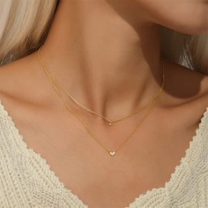Collar Doble Capa Chapado en Oro con Diseño de Corazón y Flor, Estilo Coreano, Hermoso para Mujer - Product Image 5
