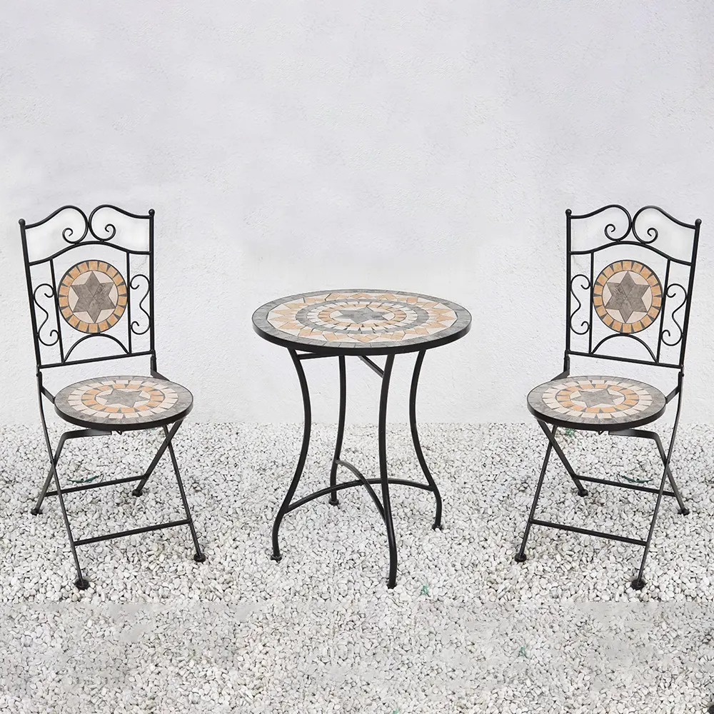 Italien Stil Klapp garten Set Kleine Gartenmöbel Set Eisen Patio Keramik Metall Garten tisch und Stuhl Set