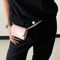 Dompet Wanita Mini Kulit Asli Motif Permen dengan Kancing Penutup, Tas Selempang Pendek & Tempat Kartu & Lipstik untuk Wanita
