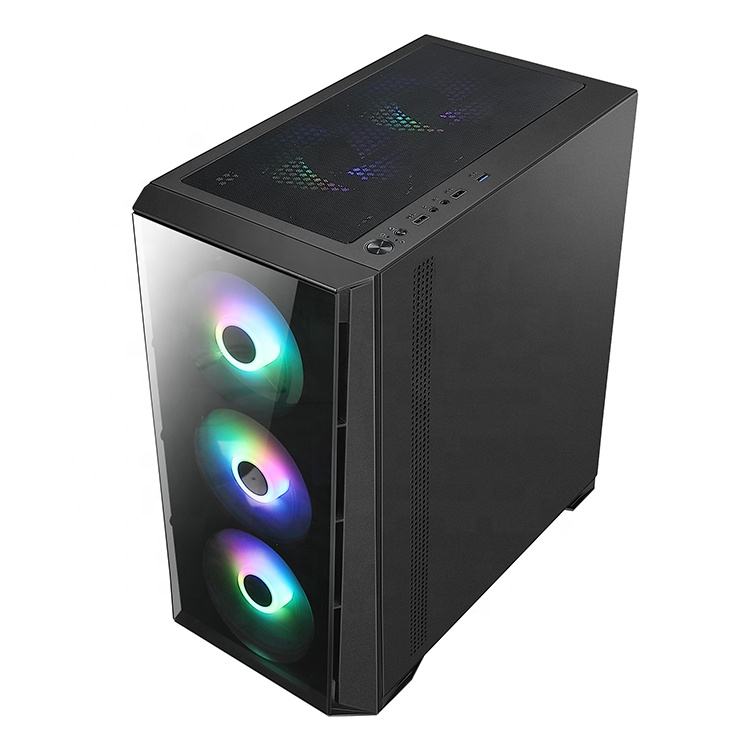 Casis Panel Sisi Kaca Tempered, Casis PC Motherboard ATX Catu Daya,  Selubung Daya Tipe Split