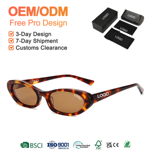 Lunettes de soleil vintage ovales étroites en acétate pour femmes, monture fine rétro, verres marron thé, mode Y2K, logo personnalisé, OEM, vente en gros de lunettes - Product Image 1