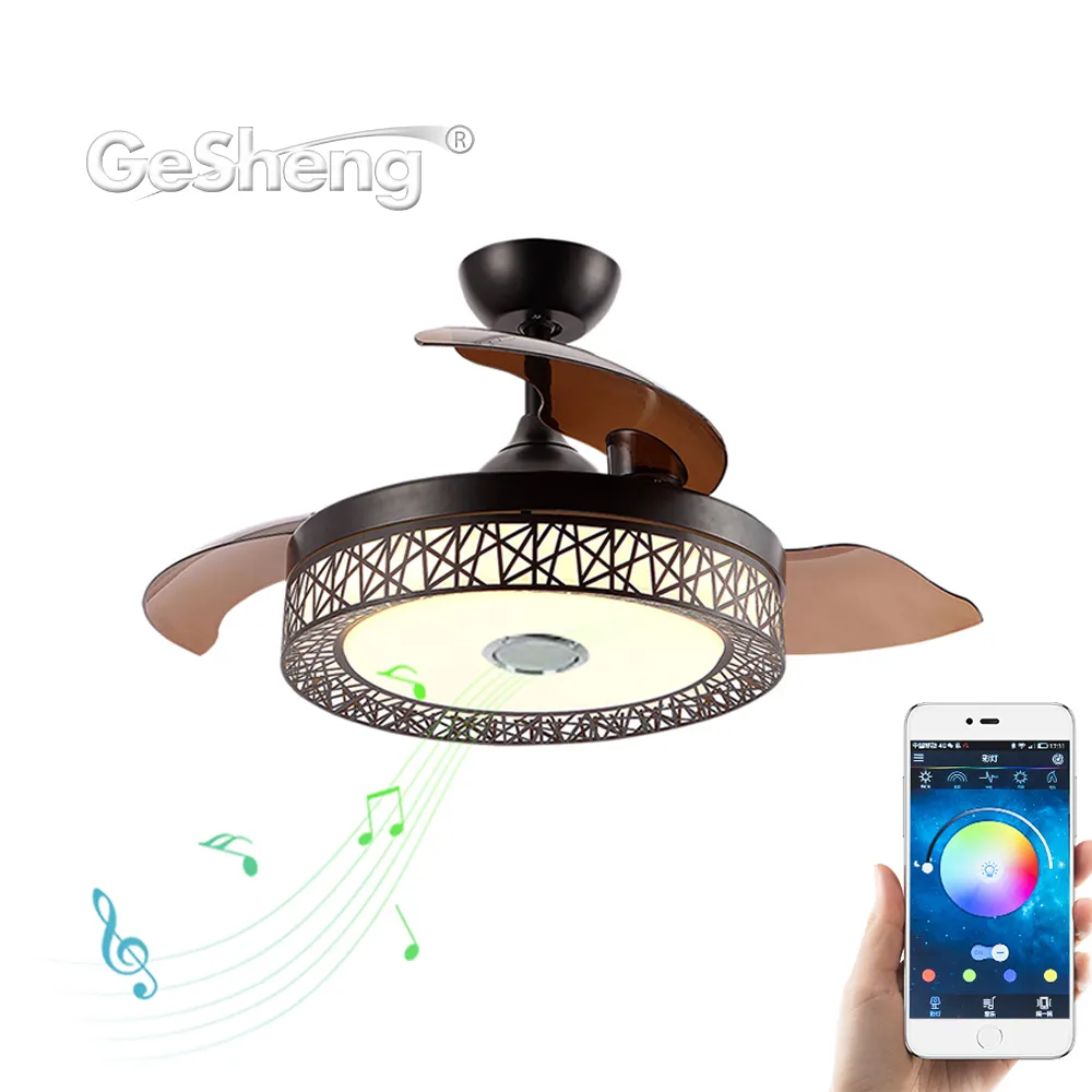 Modern 110v wifi music speaker ceiling fan dc bldc remote control invisible ceiling fan with light