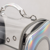 Sac de transport transparent pour animaux de compagnie YAOYUE, coque rigide en PP, avec panneaux latéraux effet laser arc-en-ciel, pour chiens et chats