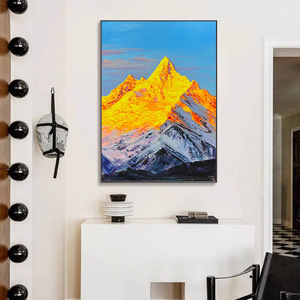 Golden Mountain Landscape Oil Painting Metal Frame Hand Painted Abstract <b>Art</b> Decor For Living Room Entrance Hall - Product Image 3