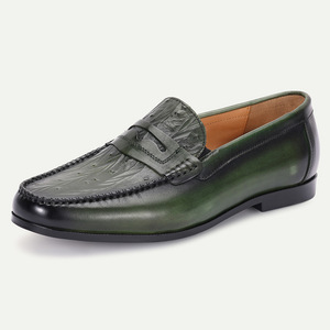 Mocassins pour hommes en cuir véritable, bout rond, à enfiler, semelle intermédiaire légère en EVA, semelle extérieure en caoutchouc, toutes saisons, chaussures décontractées et habillées - Product Image 1