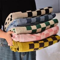 Luxurious Cotton Bath Towels Classic Check Pattern Bathroom Towels 100% Cotton Absorbent Soft