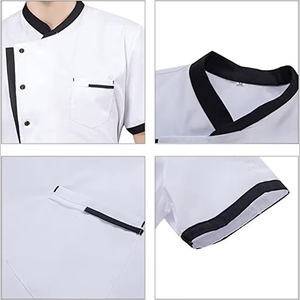 OEM personalizado Unisex poliéster sarga Hotel & Restaurant uniformes clásico de los hombres de manga media Chef chaqueta de diseño para Bar <span class=keywords><strong>camarero</strong></span> trabajos - Product Image 3