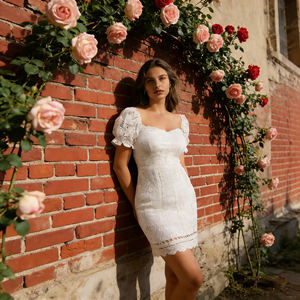 Offre Spéciale sur Temu : Robe Mini Moulante Blanche à Manches Bouffantes en Dentelle 2026 pour Soirées en Jardin, Douches Nuptiales et Événements Estivaux en Plein Air - Product Image 1