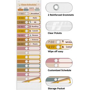 Tabla de Horarios Diarios con Bolsillos, 18+1 Bolsillos, Tarjetas Reutilizables, Tablero Visual de Gestión del Tiempo para Niños, Regreso a Clases - Product Image 5