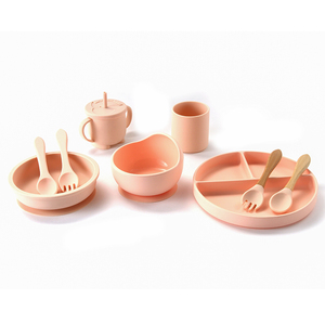 Juego de vajilla de alimentación de bebé recién nacido de silicona de grado alimenticio de 5PS con plato, tazón, taza, cuchara para destete y comer - Product Image 2