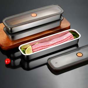 Stainless Steel Freshness Box with Lid Bacon Tray Suitable for Storing Meat Fruits Vegetables and Breakfast Items - Product Image 1