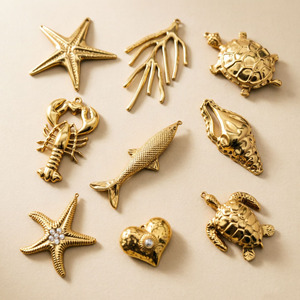 Pendentif DIY thème océan (étoile de mer, tortue et poisson) en acier inoxydable 304, plaqué or 18K, accessoire de bijouterie, best-seller transfrontalier - Product Image 2