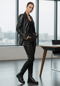 Chaqueta de Cuero Vintage de Moda para Mujer, Estilo Informal, Largo Medio, Chaqueta de Cuero Negra de Gran Tamaño, <span class=keywords><strong>Blazer</strong></span> de Tela PU - Product Image 4