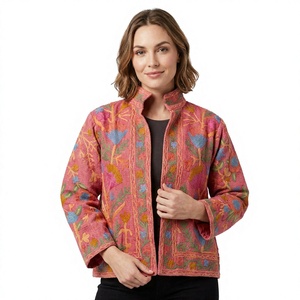 Chaquetas Cortas Tejidas a Mano, Ecológicas, Bordadas con Diseño Suzani, Estilo Boho, con Botones, Rayas Florales, Forro de Algodón, para Invierno - Product Image 1