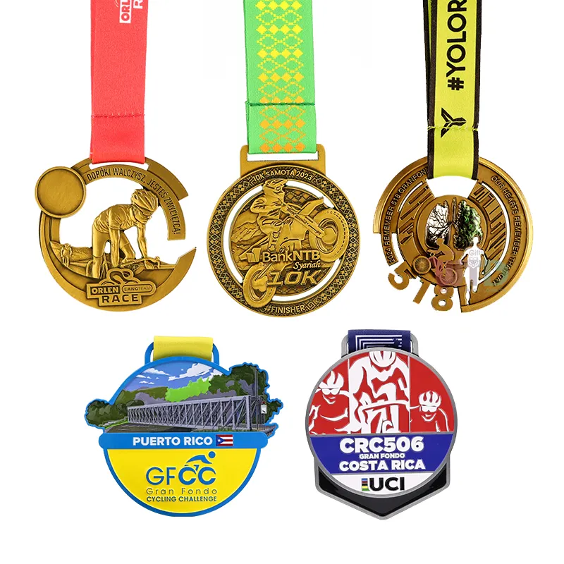 Manufacturer Free Design Custom Metal 3D Logo Cycling Ride Race Gold Medal Zinc Alloy Bike Bicycle Sport Award Medal