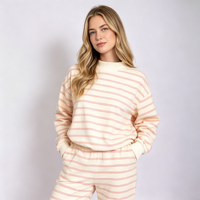 Sweat-shirt rayé à col montant pour femme en mélange de coton à manches longues, élégant, décontracté, pour l'automne, usage quotidien, vente en gros
