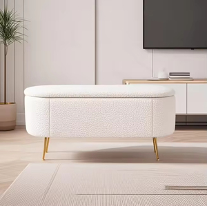 Poufs <span class=keywords><strong>ottoman</strong></span> longs en laine d'agneau blanche avec pieds dorés, bancs de <span class=keywords><strong>rangement</strong></span> pour chambre, appartement, salon, mobilier d'intérieur - Product Image 2