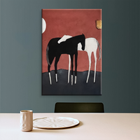 Peinture à l'huile abstraite de cheval peinte à la main, art animal minimaliste noir et blanc pour la décoration intérieure