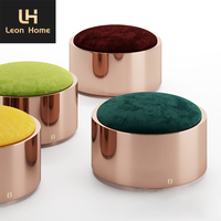 Nouvelle vente salle à manger moderne intérieur maison luxe pied marchepied or métal chaises pour salon meubles velours pouf tabourets ronds