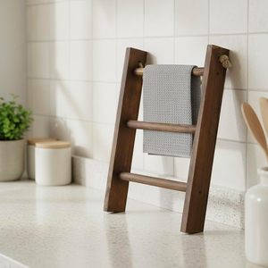 Porte-serviettes en bois à 2 barres et 3 niveaux, multifonctionnel, pour rangement de salle de bain ou de bureau - Product Image 1