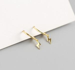 Simple Girls 925 Silver <strong>Earrings</strong> for Women <strong>Small</strong> <strong>Dangle</strong> Pendant with Gold Plating Lightning Bolt for Anniversary - Product Image 5