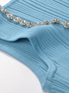 A11230 Abito Midi <span class=keywords><strong>Blu</strong></span> Senza Maniche in <span class=keywords><strong>Maglia</strong></span> da Donna 2-in-1 con Collana di Perle/Stile Basic con Cintura Elegante Casual per Feste - Product Image 5