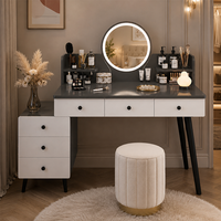 Coiffeuse moderne avec miroir, étagères de rangement, armoire latérale et tiroirs pour chambre à coucher