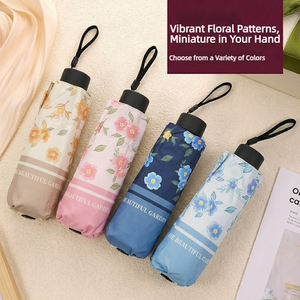 Paraguas <span class=keywords><strong>Plegable</strong></span> de Tres Pliegues con Recubrimiento Negro y Estampado Floral, con Protección UPF50, <span class=keywords><strong>para</strong></span> Mujer, Viajes, Venta al por Mayor, Regalo <span class=keywords><strong>para</strong></span> Boutique, con Logotipo Personalizado - Product Image 3
