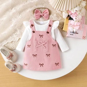 Meiqiai <span class=keywords><strong>Set</strong></span> di Abbigliamento per Bambini Stile Europeo e Americano, Collezione Autunnale, Vestito con Bretelle e Fiocco in Cotone, Tutina a Maniche Lunghe e Gonna - Product Image 4