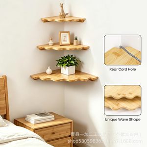 Wooden Corner <b>Shelf</b> Solid Wood Wall Mounted Tiered Storage <b>Rack</b> For Home Decor And Organization - Product Image 2