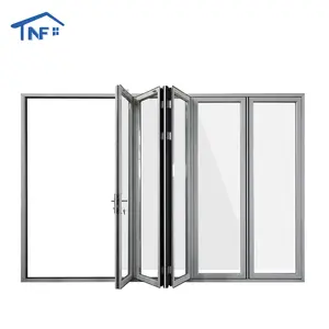 Porta a soffietto esterno in alluminio casa patio doppio vetro bifold porte esterne in acciaio porte industriali scorrevoli