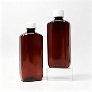 Botellas de plástico PET vacías color marrón ámbar, cuadradas, con tapa de rosca para envasado de líquidos orales - Product Image 3