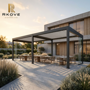 Pérgola Bioclimática Moderna RKOVE RK-S2 de Aluminio con Techo de Láminas Motorizadas y Paneles de Vidrio con LED para Complejos Turísticos Costeros - Product Image 1