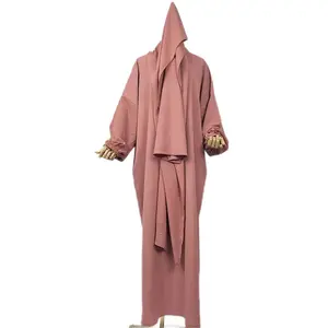Fashion Islamic Clothing Ramadan Hoodie Abaya Muslim Long Prayer Dress Plain Attached Scarf Loose Jilbab Abaya Islamic Clothing
