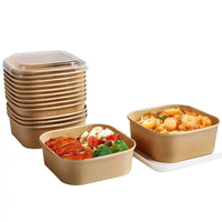 Contenants carrés en papier pour salades, boîtes à emporter personnalisées en plastique jetables pour aliments
