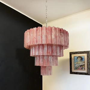 Grande Lampadario Vintage in Vetro di Murano e Alabastro Rosa con Sospensioni a Più Livelli - Product Image 2