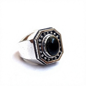 Bague en laiton massif couleur or et argent avec pierre précieuse améthyste pour homme, bague personnalisée en turquoise pour homme et femme, bague en argent avec pierre naturelle - Product Image 4