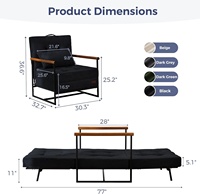 Canapé-lit pliant robuste en métal avec tissu respirant pour salon, balcon, chaise-lit multifonction et lit compact