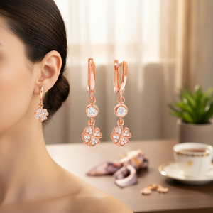 Dainty สี่ใบโคลเวอร์กุหลาบชุบทองห้อยต่างหูตุรกีขายส่ง925เงินสเตอร์ลิงสำหรับผู้หญิงเครื่องประดับ - Product Image 2