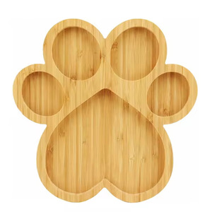 Bandeja de Servir en Forma de Pata de Perro de Bambú de 10 Pulgadas, Tabla de Cortar Multifuncional, Plato para Aperitivos con 5 Ranuras - Product Image 1