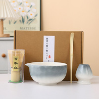 Coffret Cadeau d'Entreprise Écologique Personnalisé BespritGift – Ensemble Classique de Thé Matcha en Céramique Grès de Haute Qualité avec Fouet en Bambou et Vaisselle