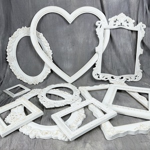 European Retro White Wooden Photo <b>Frame</b> Heart Shape Ornate Tabletop Decor Venue Prop DIY Home Decoration - Product Image 1