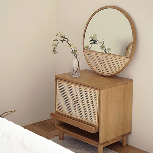 Espejo de Baño Redondo con Marco de Madera Natural y Revestimiento de Ratán, Decorativo, de Pared, Estilo Moderno Wabi Sabi <span class=keywords><strong>para</strong></span> el Hogar - Product Image 4