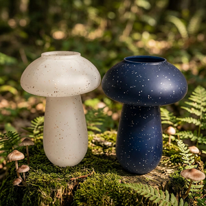 <b>Mushroom</b> Shaped Glass Flower Pots White and Navy Blue Handmade Indoor <b>Decor</b> Waterproof Eco-friendly Hot Selling - Product Image 3