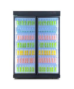 Réfrigérateur vertical de grande capacité pour supermarché, avec <span class=keywords><strong>deux</strong></span> portes vitrées, pour boissons / congélateur - Product Image 2