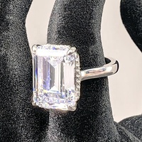 Bague de fiançailles classique en argent sterling S925 plaqué rhodium avec moissanite taille émeraude, pour femme et homme, bijoux fins authentiques