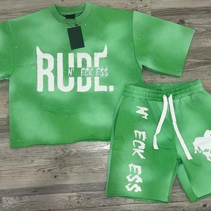 Rainbow Spray OEM Manufacturer Custom <strong>Men's</strong> Sun Faded T-shirts and <strong>Shorts</strong> Sets Summer Embroidered <strong>Patch</strong> Tee <strong>Shorts</strong> 2 Piece Sets - Product Image 3