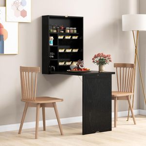 Space-Saving Foldable Wall-Mounted <strong>Floating</strong> Wood <strong>Desk</strong> Single Storage <strong>Shelves</strong> Hooks for Small Home Office Dorm Room Murphy <strong>Desk</strong> - Product Image 2