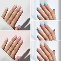 BTArtbox Faux Ongles Courts Ovales Bleus de Luxe à Coller avec Colle – Ongles en Gel Souple de Haute Qualité en Gros